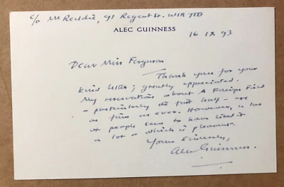 ALEC GUINNESS Star Wars Genuine Authentic Signed HANDWRITTEN CARD COA CAv UACC - Image 1 of 2