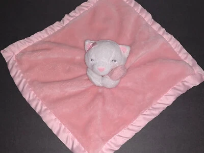 Carters Baby Blanket Lovie White Kitty Cat Pink Security Plush Satin Lovey LOT A - Image 1 of 4