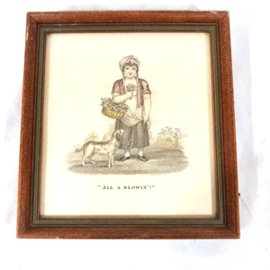 Antik The London Cries All A Blowin Blumenmädchen Hund farbige Stippel Gravur - Bild 1 von 6