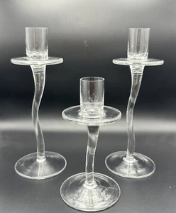 Modern Minimalist Curved Stem Glass Candle Holder Set Of 3 - Picture 1 of 8