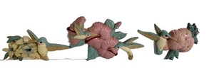 Vintage Burwood Pink Green Pastel Hummingbirds Flowers Plastic Wall Decor (3) - Picture 1 of 9