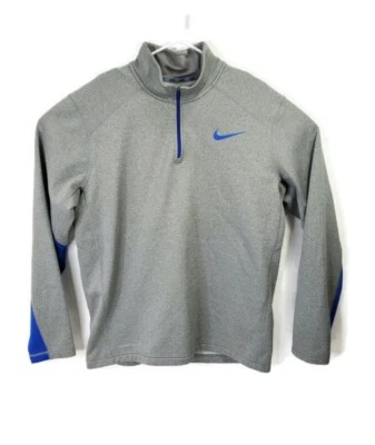 Pulôver Nike masculino ajuste térmico cinza e azul 1/4 zíper tamanho grande - Imagem 1 de 4