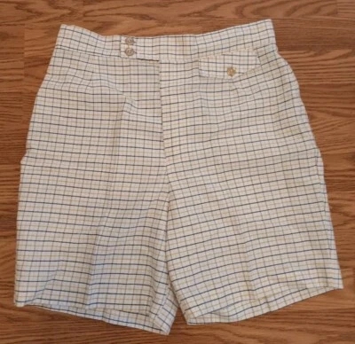 Discoteca de golf vintage años 70 amarillo a cuadros para mujer talla 16 tiro alto ventana 29" Foto 1 de 4