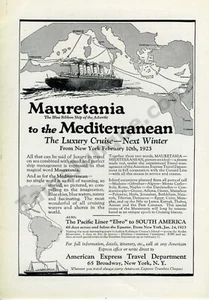 1922 American Express Travel Dept. Mauretania PRINT AD Over 100 years old (3446) - Picture 1 of 1