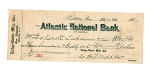 1906 check signed by Henry Chandler Whipple of the Whipple House, Bristol, N. H. - Picture 1 of 5