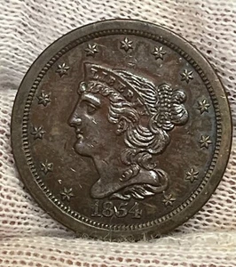 1854 Braided Hair Half Cent High Grade Choice US Copper Coin #AP29 - Picture 1 of 6