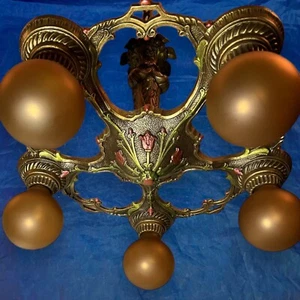 Rewired FIVE Light Heavy Iron light Fixture Beautiful Finish Rare GREAT KB52 - Picture 1 of 11