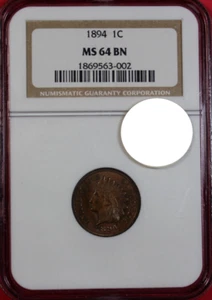 1894 INDIAN CENT NGC MS64BN - Picture 1 of 4
