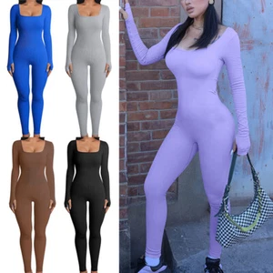 Women's Workout Jumpsuit One Piece Yoga Training Bodysuit Activewear Clubwear - Picture 1 of 19