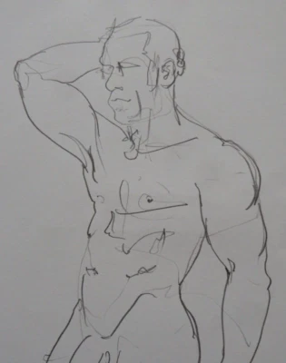 Original A4 lápiz dibujo expresivo boceto de un desnudo masculino de pie Foto 1 de 4