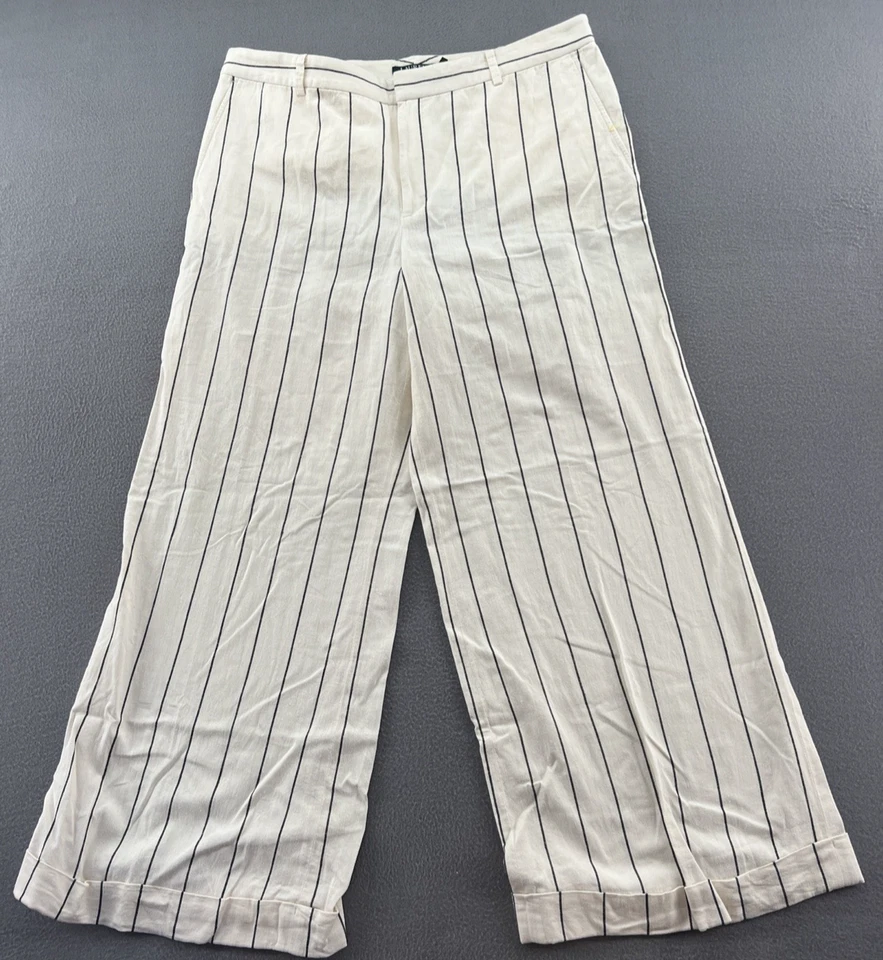 Lauren Ralph Lauren Pants Womens Sz 16 White Black Stripe Linen Wide Leg - Image 1 of 4