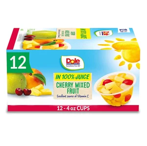 Dole Fruit Bowls Cherry Mixed Fruit in 100% Fruit Juice 12 Count 4 Ounce Cups - Picture 1 of 12