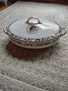 RARE Antique MOXIE Soda China covered serving bowl Advertising bluebirds scarce - Picture 1 of 3