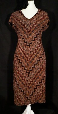 Vintage 1980s 1990s Robbie Bee Petite Metallic Gold Red Bodycon Midi dress Sz 8P - Image 1 of 4