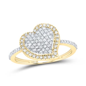 10K Yellow Gold Diamond Women's Halo Curved Heart Right Hand Promise Ring 1/3 Ct - Picture 1 of 1