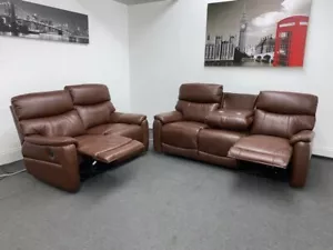 DFS Pryme Brown Leather Electric Reclining 3 Seater + 2 Seater Sofa Set - Picture 1 of 7