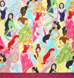 Disney Princess Fabric - HALF YARD Quilting 100% Cotton Tiana Ariel Belle Mulan - Picture 1 of 1