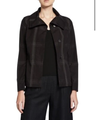 Akris Plaid Button-Front Shirt Jacket. $2,490. Size 12 Black/white - Image 1 of 4