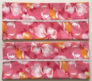 (2) Vintage Wabasso Pillowcases 20x34 Cotton Pink Flower Power Eyelet Lace VGC! - Bild 1 von 11