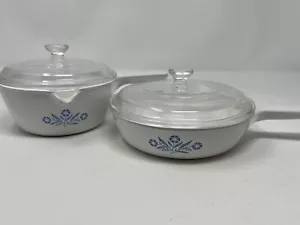 Sartén y sartén vintage Corning Ware con tapas P-83-B azul aciano P-89-B - Imagen 1 de 23