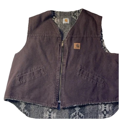 Vtg 90s Carhartt Vest Men’s large Canvas Aztec Pattern Lined Sherpa USA Rare - Image 1 of 4