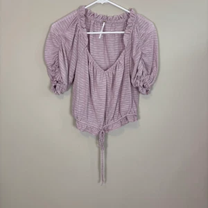 Free People Pink Ruffle Sleeve V Neck Short Sleeve Blouse Top Size Small - Picture 1 of 6