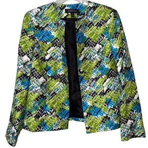 Kasper Womens Open Front Blazer Jacket Size 6 Blue Green Lined - Picture 1 of 7