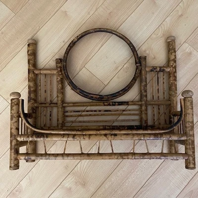 Vtg Tortoise Burnt Bamboo Shelf Wall Hanging Shelving Rattan Wicker RARE Find - Image 1 of 4