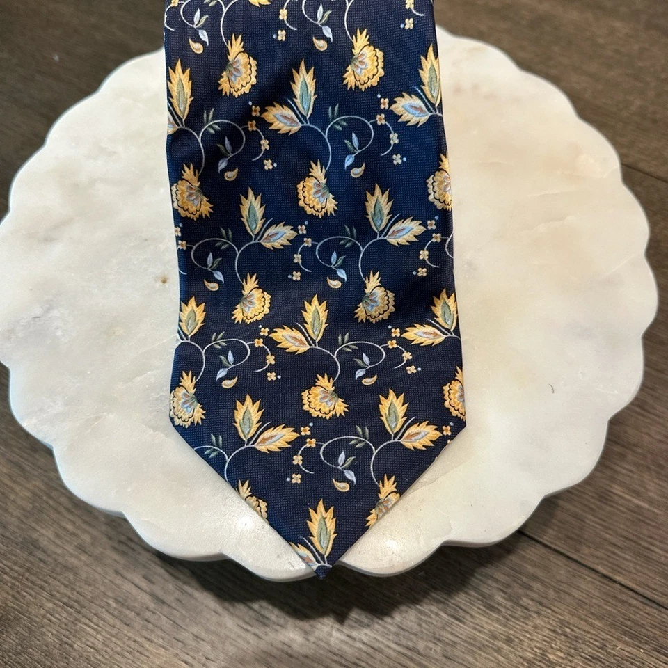 Nautica Blue and Yellow Silk Tie with Bunny and Floral Design - Image 1 of 3