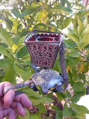 Trotteuse Porte Lumière Photophore Salamandre Hermine Bretagne XIX Verre Couleur - Photo 1/2