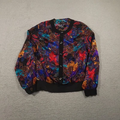 Vintage Notations Jacket Womens 16W Paisley Satin Blouson Statement 90s - Image 1 of 4