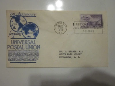 US COVER 1949 UNIVERSAL POSTAL UN. FDC SCOTT C42 C. STEPHEN ANDERSON BLUE CACHET - Image 1 of 3