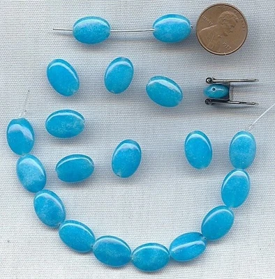 10 VINTAGE GENUINE BLUE AGATE QUARTZ 14x10x5mm. SMOOTH FLAT OVAL BEADS 226A - Image 1 of 2