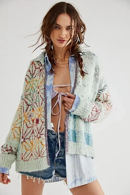 Cárdigan Suéter Tejido Flor Azul Free People Prairie Cardi Nuevo con Etiquetas Mediano Grande Foto 1 de 4