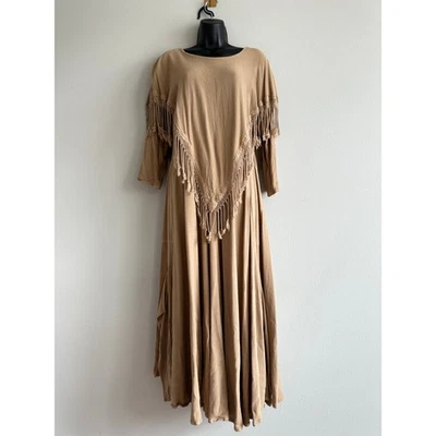 Maxi Vestido Dairi Moda Boho Flecos Tostado Lagenlook Fluido Caftán Talla L  Foto 1 de 4