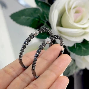 2Ct Round Lab Created Black Diamond Women's Hoop Earrings 14K Black Gold Plated - Picture 1 of 6