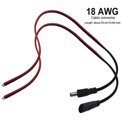 50cm 18AWG Power 5.5x2.1mm /2.5mm Pigtail Male Female Cable connector LED Light - Image 1 of 4