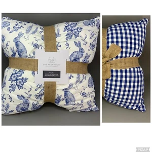 X2 Almohadas reversibles Rachel Ashwell Conejo Conejo Azul Toile 20"x20" - Imagen 1 de 12