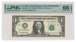 UNITED STATES banknote $1 Philadelphia 1999 Star note* PMG grade MS 66 EPQ - Picture 1 of 2