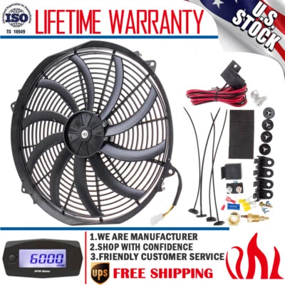 3500CFM 16" Radiador Eléctrico Ventilador 12V Termostato Relé Interruptor Kit Negro Foto 1 de 4