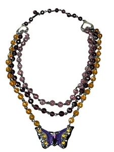 ROMANTIC PURPLE GOLD CRYSTAL RHINESTONE ENAMEL BUTTERFLY 19" NECKLACE BY SSC  - Picture 1 of 9