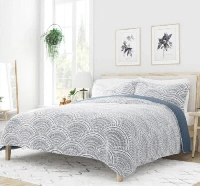 Комплект лоскутных одеял синие геометрические формы двусторонние всесезонные наволочки для постельного белья - Изображение 1 из 4