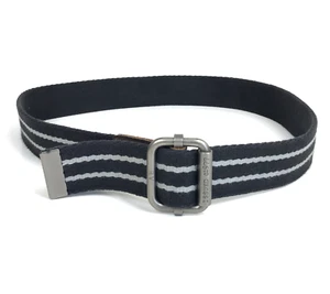 American Eagle Belt Mens 38 Blue Gray Stripe Reversible Canvas Long Golf Preppy - Picture 1 of 6