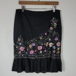 Vintage ECI Linen Embroidered Skirt Size 8 Beaded Floral Whimsigoth Fairy Y2K 90 - Picture 1 of 10