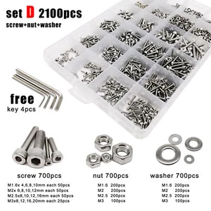 400/2100X M1.6-M5 SS304 Kit set dadi bulloni testa a brugola esagonale attacco esagonale esagonale - Foto 1 di 11