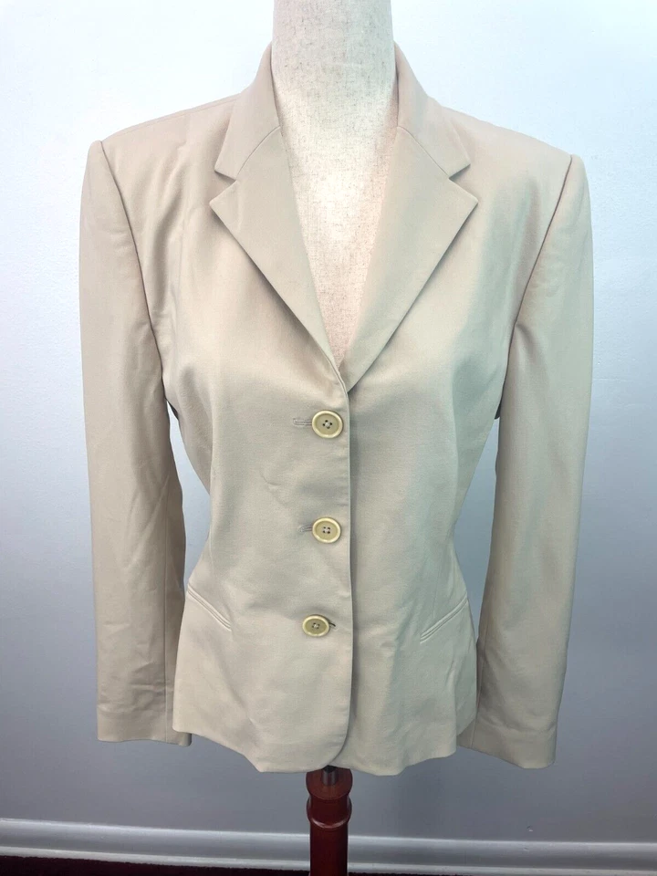 Blazer Ralph Lauren Vintage Mujer 8 Beige Marfil Negro Etiqueta Lana Traje Chaqueta EE. UU. Foto 1 de 4