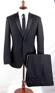 NUEVO Esmoquin Para Hombres Negocios Boda Básico Sólido 2 Piezas Calce Ajustado Muesca Solapa Negro EE. UU. - Imagen 1 de 1