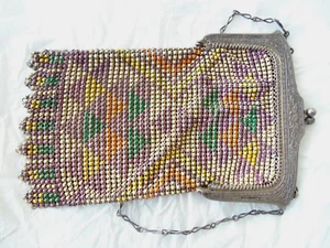Vtg Whiting Davis Style Mesh Bag Geometric Multi Color Art Deco Flapper Purse - Picture 1 of 4