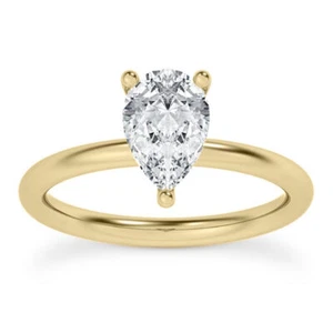 Diamond Solitaire Ring Pear Shape D VS2 Treated Solid 14K Yellow Gold 0.92 Carat - Picture 1 of 5