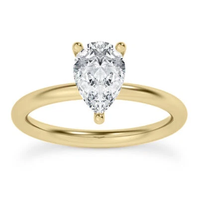Diamond Solitaire Ring Pear Shape D VS2 Treated Solid 14K Yellow Gold 0.92 Carat - Image 1 of 4